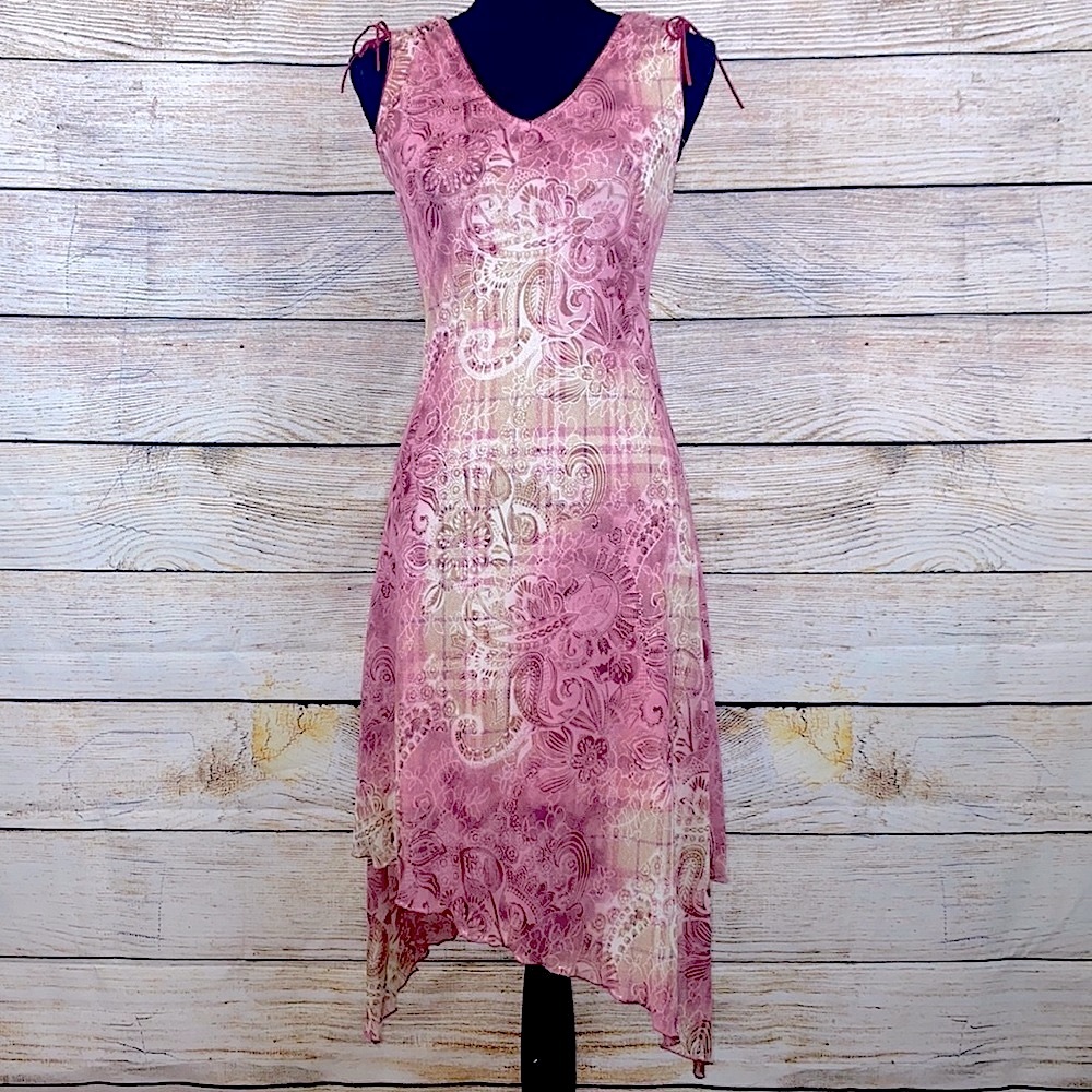 Pink Paisley Plaid Sleeveless Midi Dress M